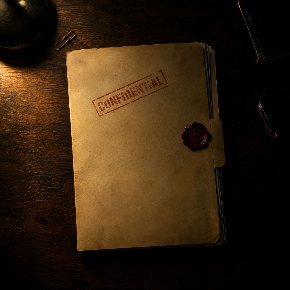 File holder on desktop that is label confidential